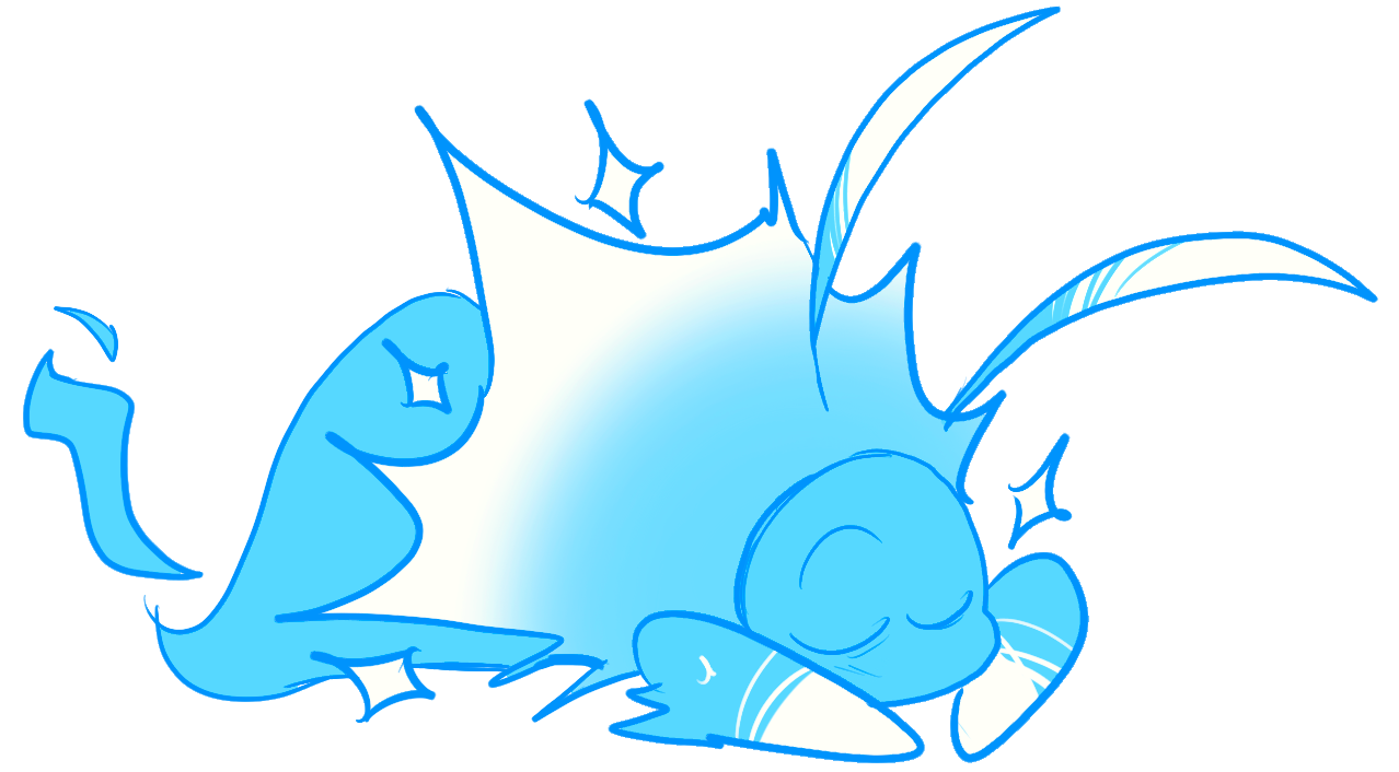 Genesis, a blue spirit-like creature sleeping